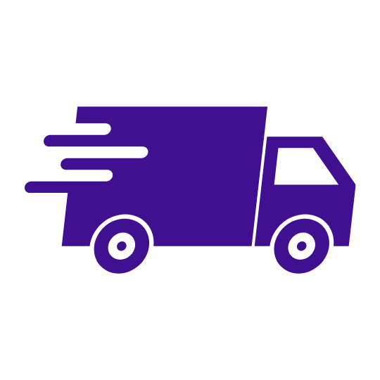 A purple delivery truck icon with motion lines.