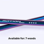 Golf club shaft labeled "MOTION FAIRWAY" available for 7 woods.