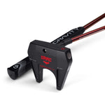 Black and red golf putter with "Gravity" and "DRAC" branding.