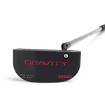 A black putter with "GRAVITY" and "DUKE" written in red on the head.