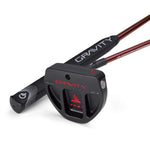 A black and red golf putter with the word "GRAVITY" printed on it.