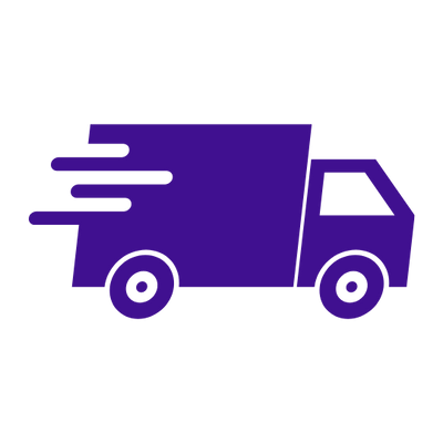 A purple delivery truck icon with motion lines.