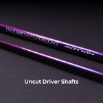 Purple driver shafts labeled "NEWTON MOTION" with the text "Uncut Driver Shafts."