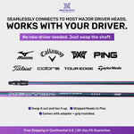 Advertisement for Newton Golf shafts compatible with major driver brands.