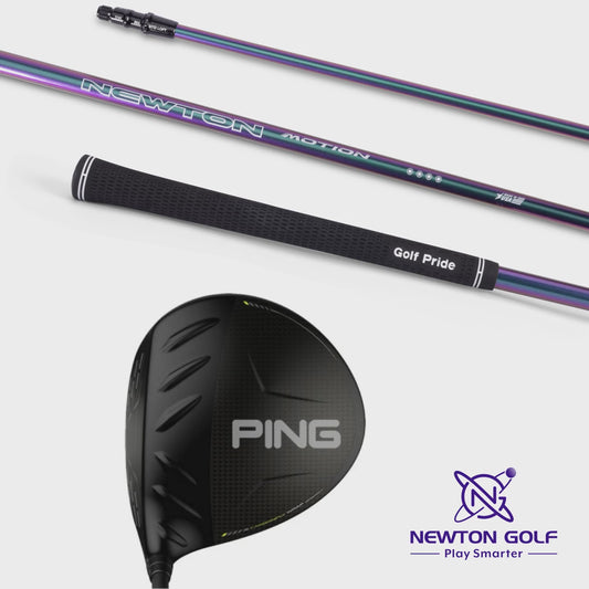 Golf club head and shaft displaying "PING" and "NEWTON" branding.